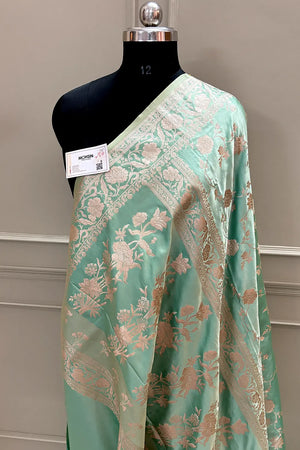 Sea Green Kesari Jaal Katan Silk Banarasi Saree