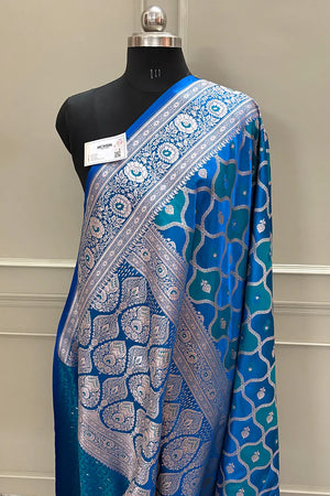 Teal Ghulam Buti Katan Silk Banarasi Saree