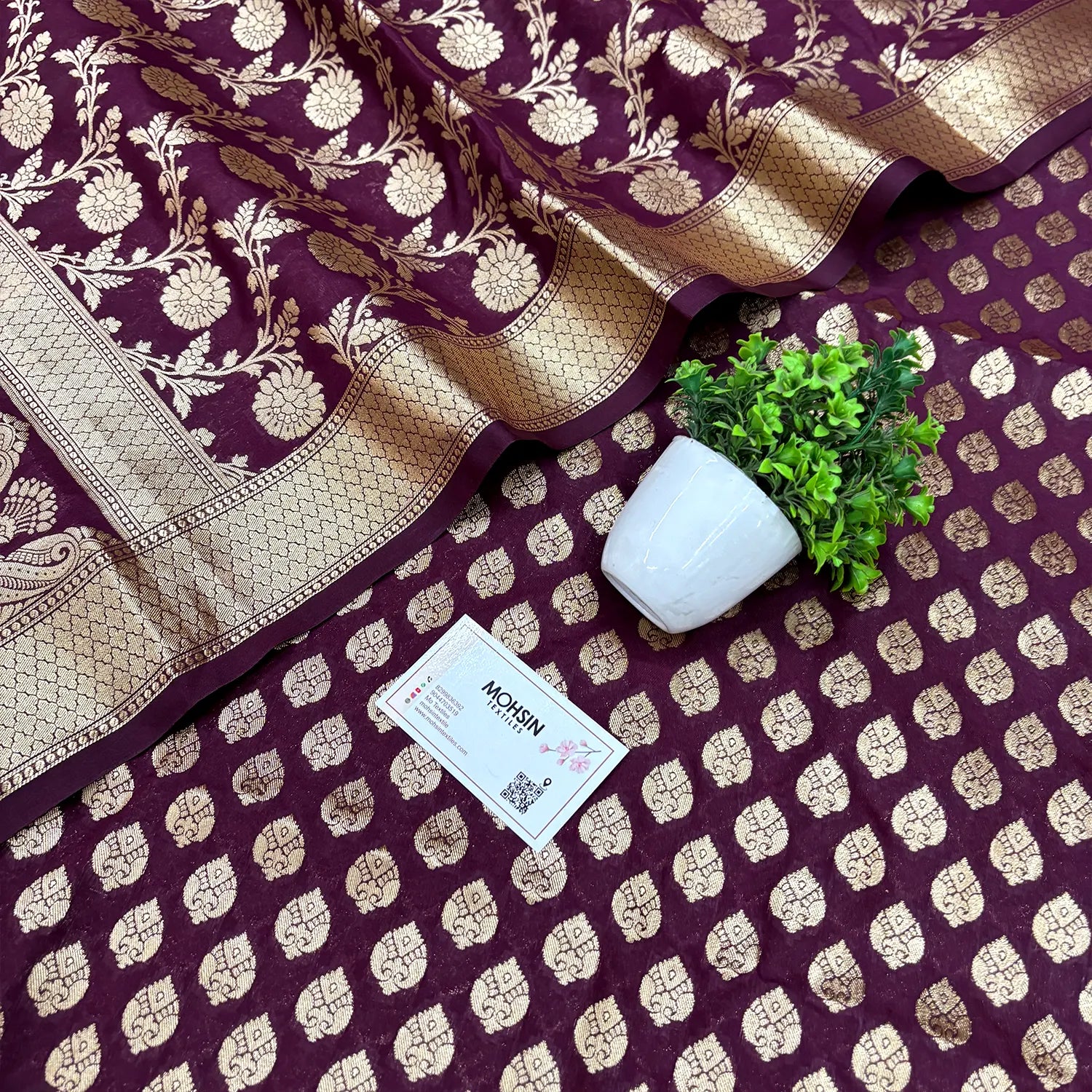 Wine Gumbad Buti Katan Silk Banarasi Suit
