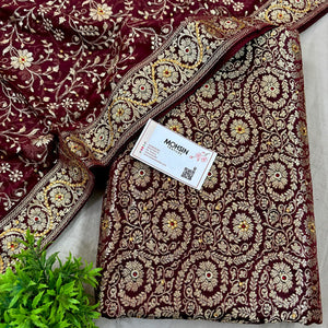 Wine Murrah Jaal Stone Work Kimkhab Silk Banarasi Gharara