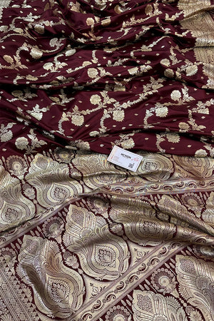 Wine Tirchi Daal Katan Silk Banarasi Saree
