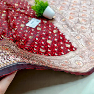 Wine Maroon Chunni Munni Stone Katan Banarasi Saree