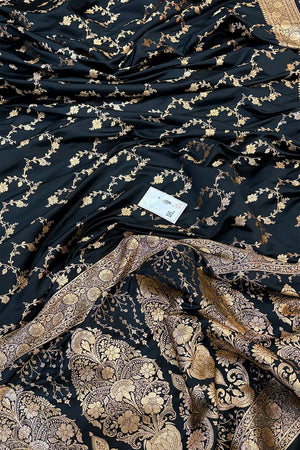 Black Jhadi Jaal Katan Silk Banarasi Saree