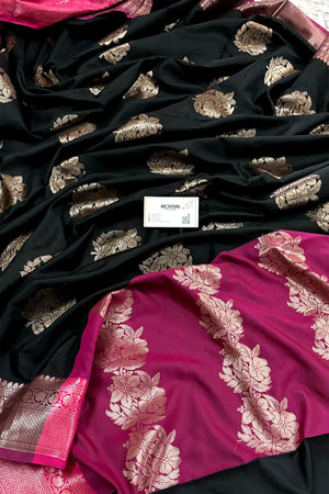Black and Pink Golden Zari Banarasi Silk Saree