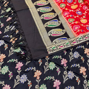 Black and Red Golden Zari Katan Silk Banarasi Saree