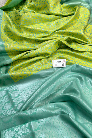 Green and Sea Green Resham Zari Banarasi Silk Saree