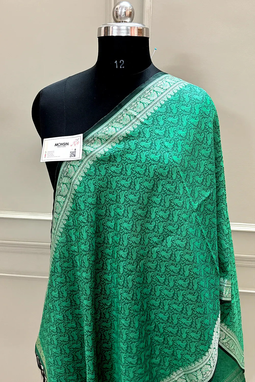 Light Green Resham Zari Silk Banarasi Stole