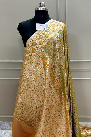 Light Peach and Pista Jungli Jaal Katan Silk Banarasi Saree