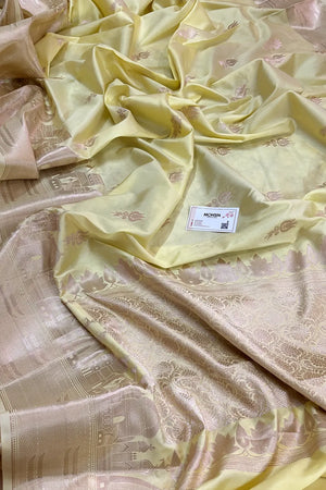 Light Yellow Kalyug Satin Silk Banarasi Saree
