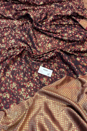 Maroon Jamawar Siroski Stone Katan Silk Banarasi Saree