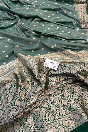 Mint and Bottle Green Rudraksha Buti Katan Silk Banarasi Saree