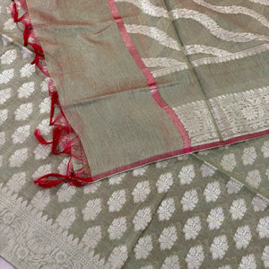 Olive Green Tri Phool Banarasi Silk Suit