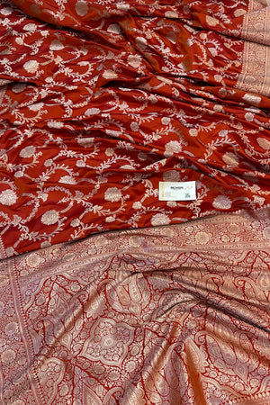 Orange Laabela Jaal Katan Silk Banarasi Saree
