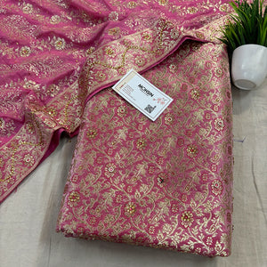 Peachy Pink Stone Work Kimkhab Silk Banarasi Gharara
