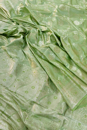 Pista Masuri Jaal Katan Silk Banarasi Saree