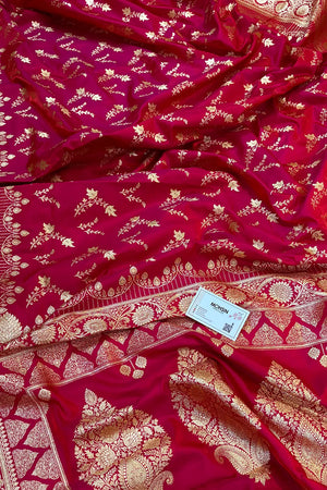 Rani Pink Floranza Katan Silk Banarasi Saree