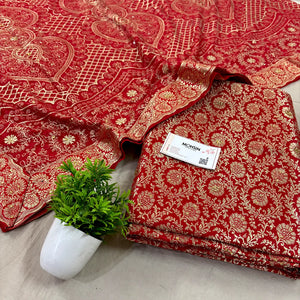 Red Stone Work Kimkhab Silk Banarasi Gharara