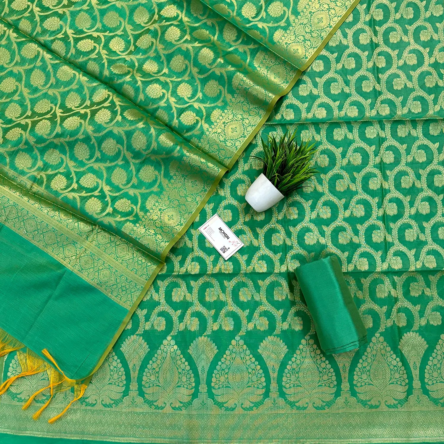 Sea Green Ikka Jaal Banarasi Silk Suit