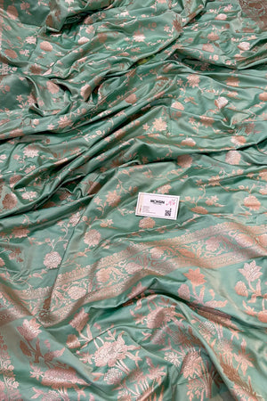 Sea Green Kesari Jaal Katan Silk Banarasi Saree
