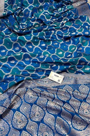 Teal Ghulam Buti Katan Silk Banarasi Saree