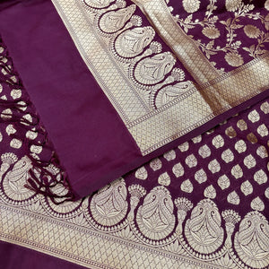 Wine Gumbad Buti Katan Silk Banarasi Suit