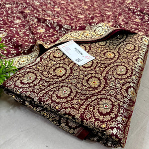 Wine Murrah Jaal Stone Work Kimkhab Silk Banarasi Gharara