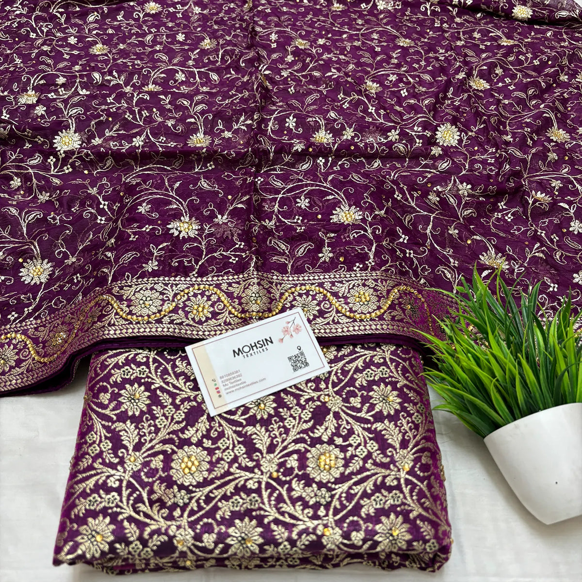 Purple Stone Work Kimkhab Silk Banarasi Gharara