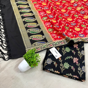 Black and Red Golden Zari Katan Silk Banarasi Saree