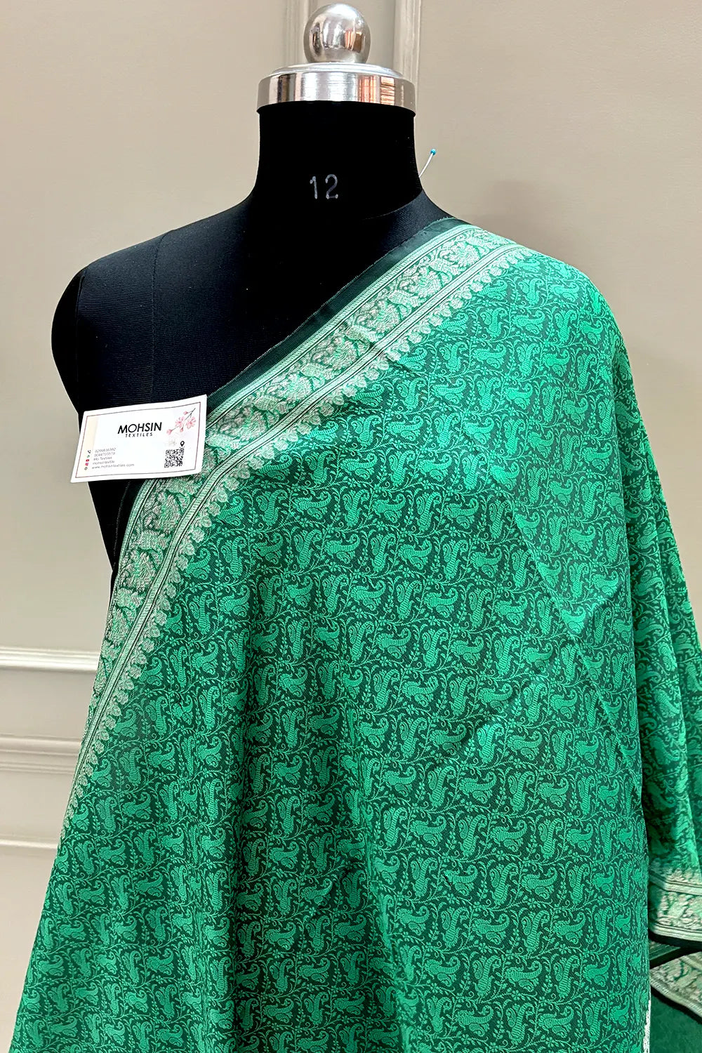 Light Green Resham Zari Silk Banarasi Stole