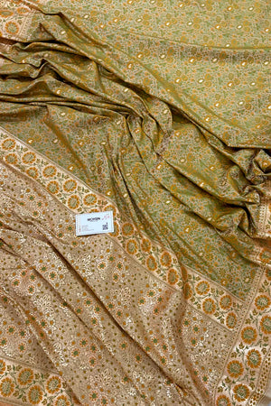 Light Peach and Pista Jungli Jaal Katan Silk Banarasi Saree