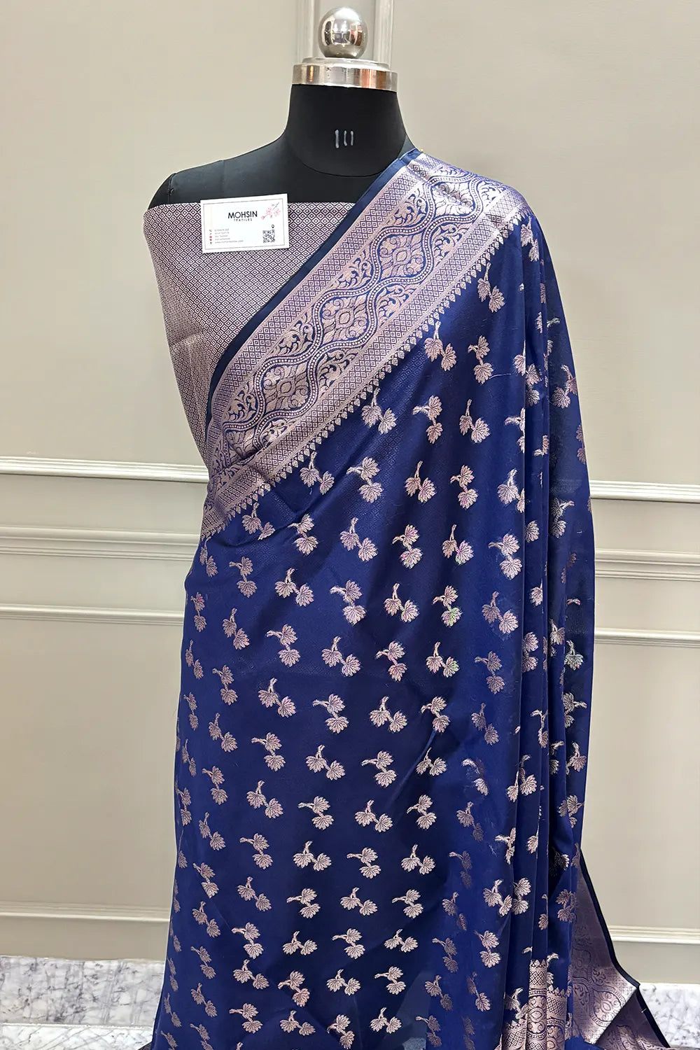 Navy Blue Daab Buti Chanderi Silk Banarasi Saree
