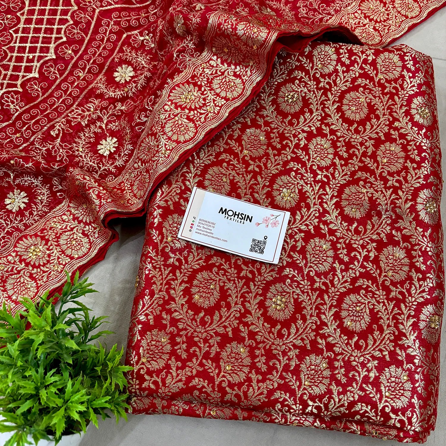 Red Stone Work Kimkhab Silk Banarasi Gharara
