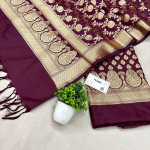 Wine Gumbad Buti Katan Silk Banarasi Suit