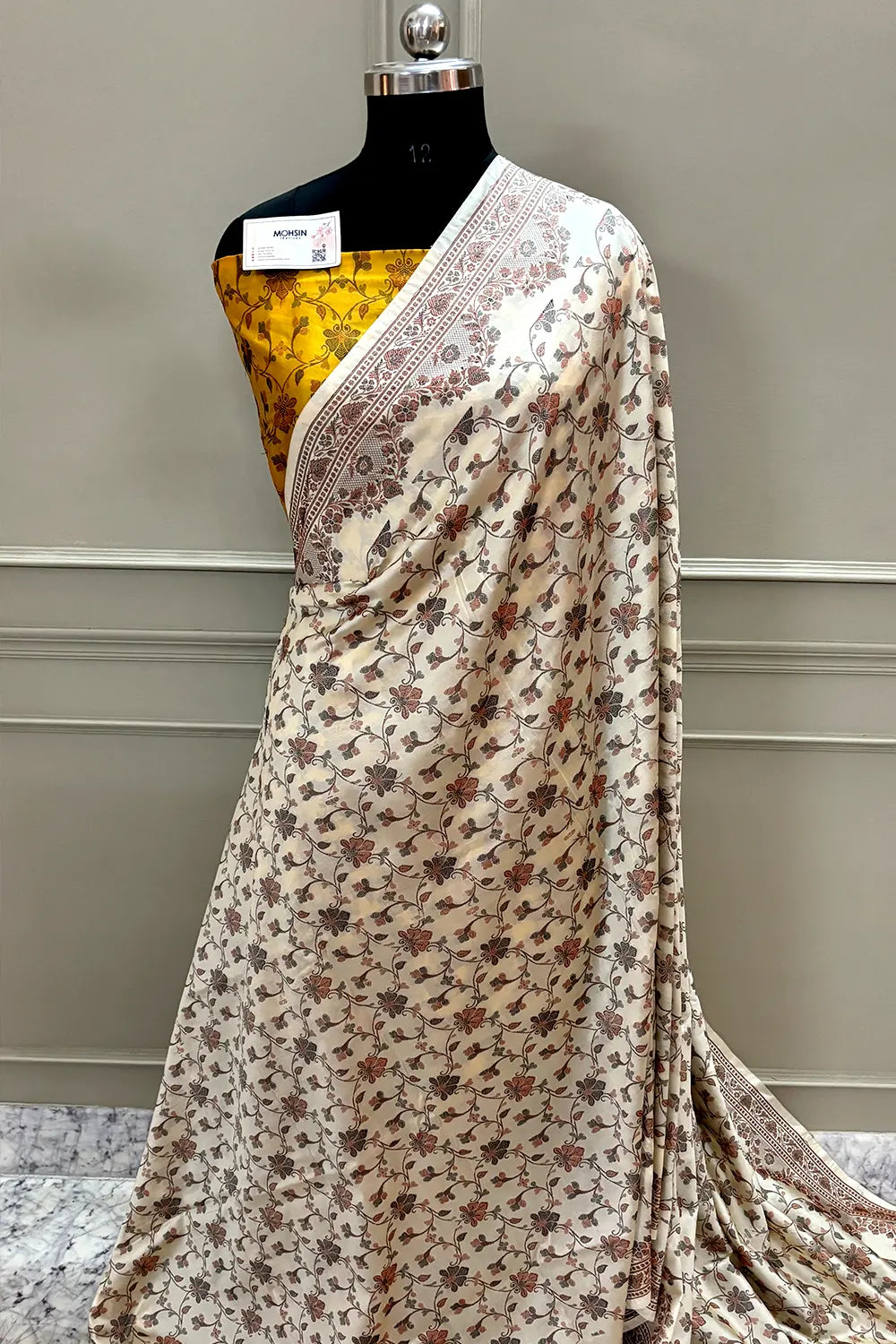 Beige and Yellow Resham Silk Banarasi Saree