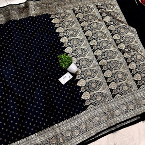 Black Royal Plain Siroski Stone Katan Banarasi Saree