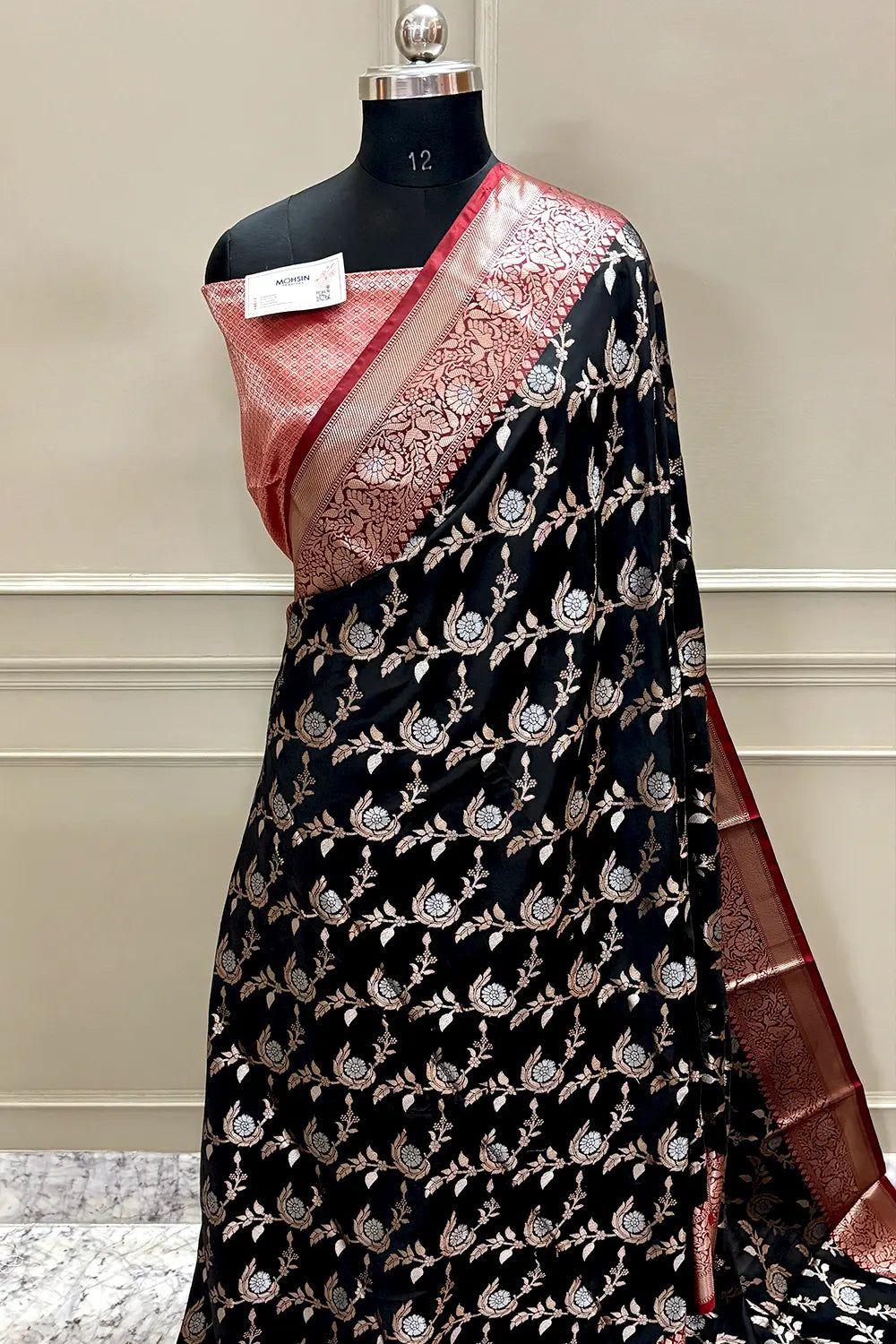 Black and Red Golden Zari Banarasi Silk Saree