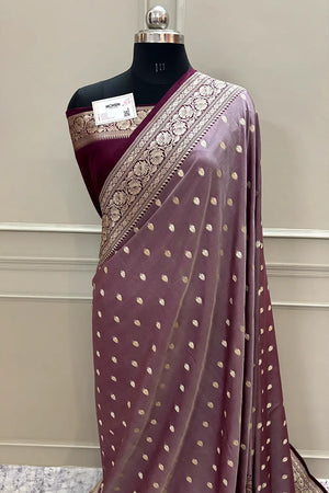 Light Wine and Wine Rudraksha Buti Katan Silk Banarasi Saree