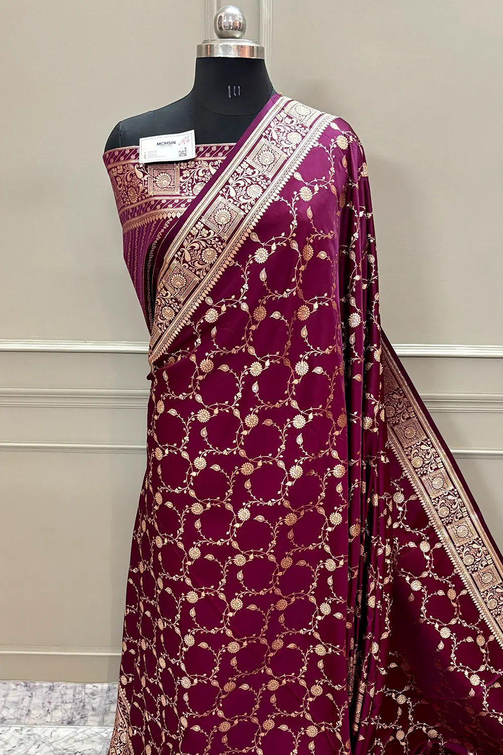 Purple Wine Albeli Jaal Katan Silk Banarasi Saree