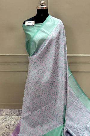 Mauve and Sea Green Resham Zari Banarasi Silk Saree