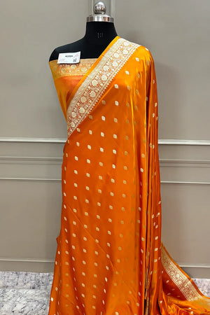 Mustard Flying Buti Katan Silk Banarasi Saree
