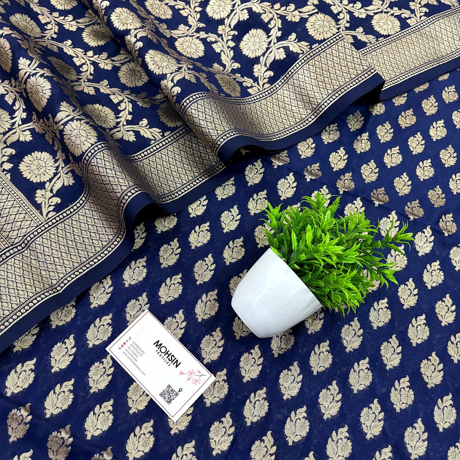 Navy Blue Guldaan Katan Silk Banarasi Suit