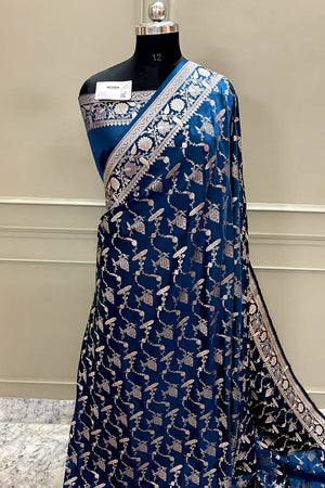 Navy Blue Masakali Katan Silk Banarasi Saree