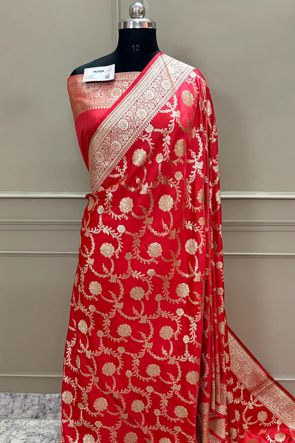 Peach Laabela Jaal Katan Silk Banarasi Saree