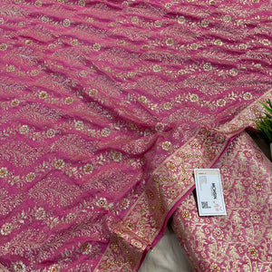 Peachy Pink Stone Work Kimkhab Silk Banarasi Gharara
