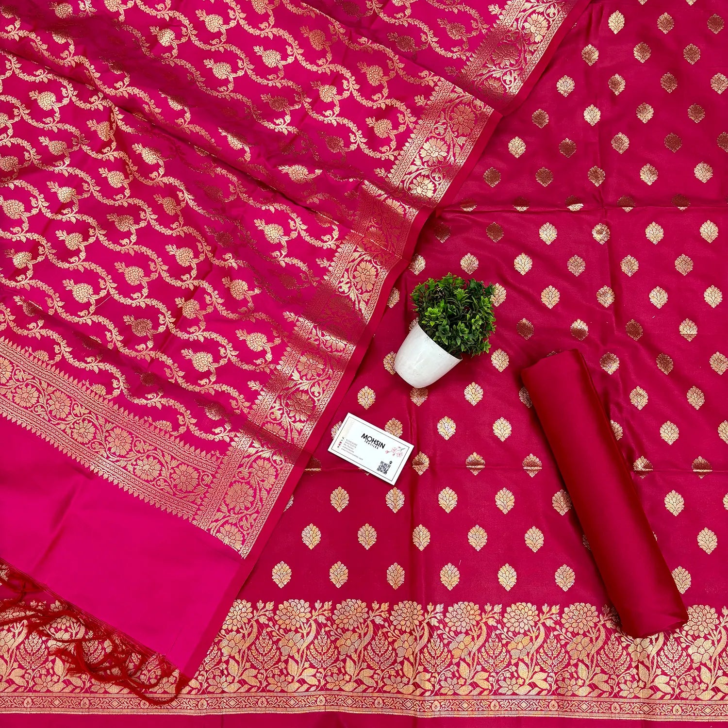 Pink Kiyari Buti Satin Silk Banarasi Suit
