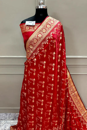 Red Floranza Katan Silk Banarasi Saree