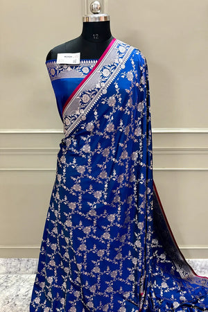 Royal Blue Jhanjaal Katan Silk Banarasi Saree
