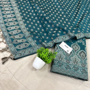 Teal Mogambo Jaal Cotton Silk Banarasi Suit