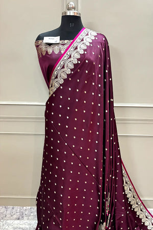 Wine Jadi Buti Katan Silk Banarasi Saree