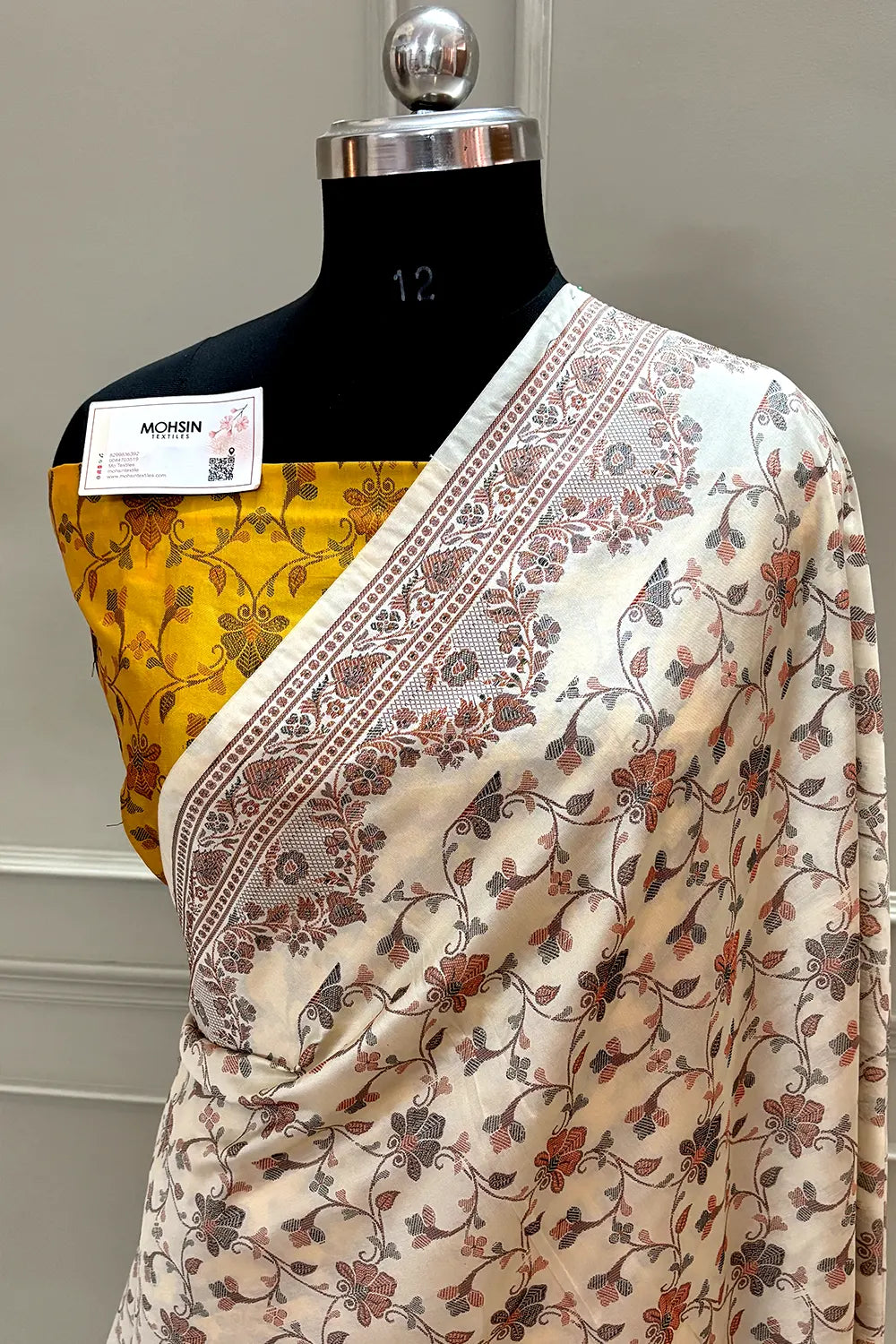 Beige and Yellow Resham Silk Banarasi Saree